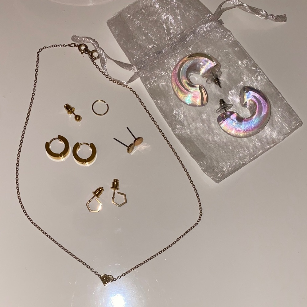 Gold and holographic Jewelry earring necklace Set